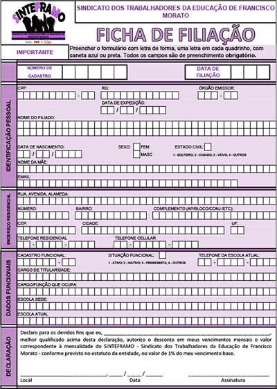 Ficha de Filiacao SINTEFRAMO 2022